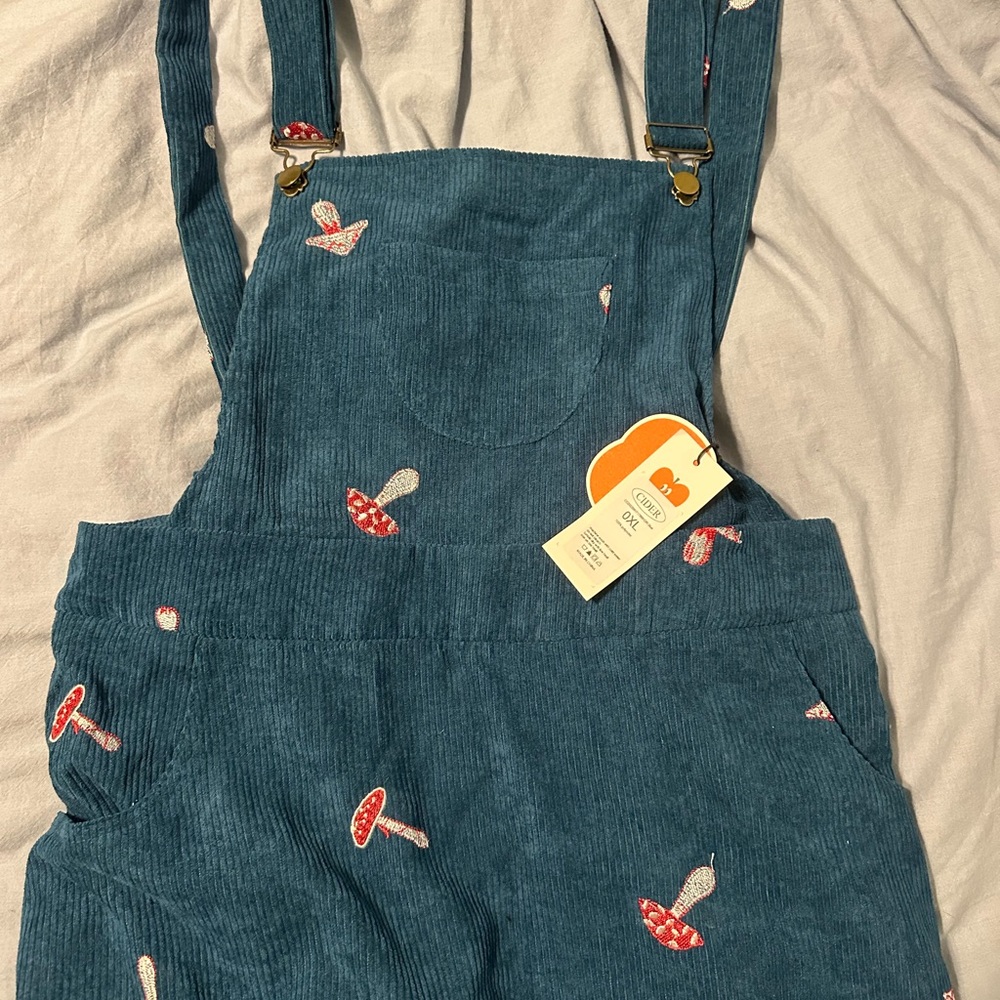 Cider Corduroy Overalls with Mushroom Print